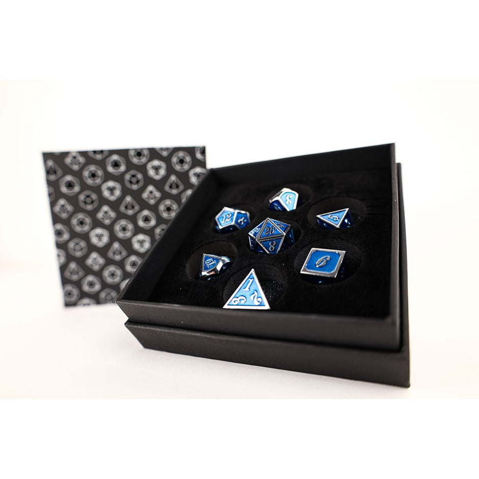 LPG Dice Set - Metal RPG Serif Blue/Silver