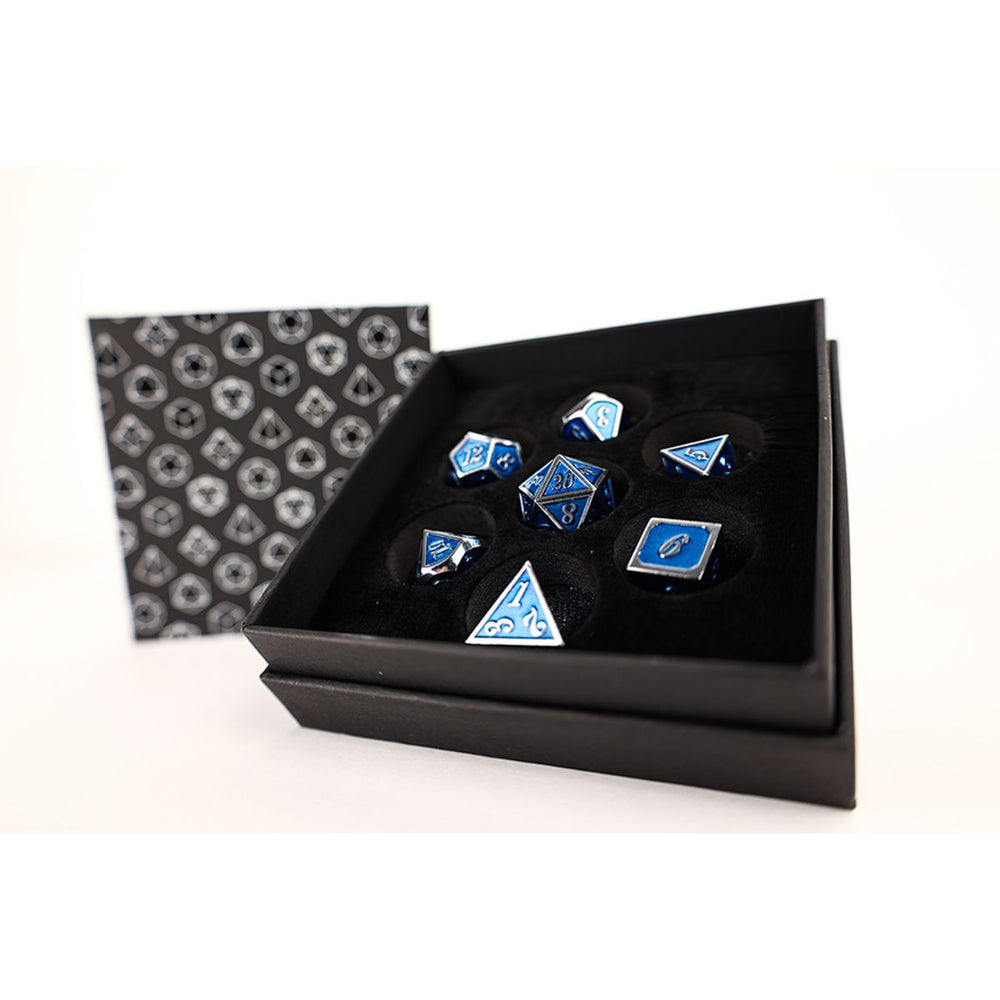 LPG Dice Set - Metal RPG Serif Blue/Silver