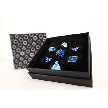 LPG Dice Set - Metal RPG Serif Blue/Silver