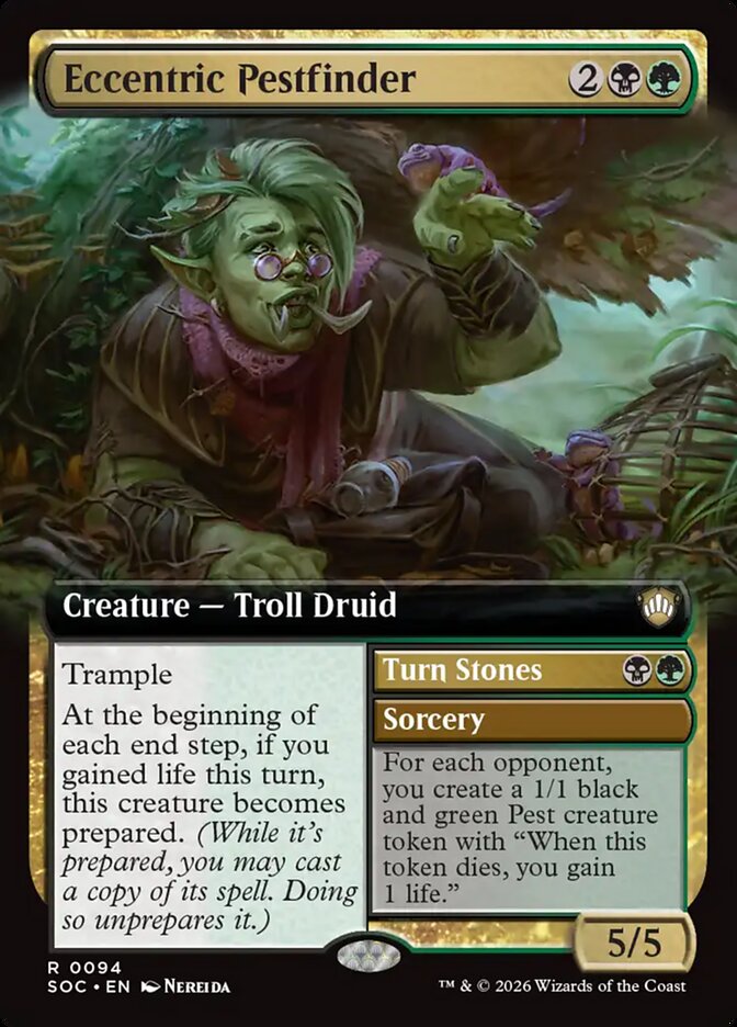 Eccentric Pestfinder // Turn Stones 94 (Commander: Secrets of Strixhaven)  - Extended Art