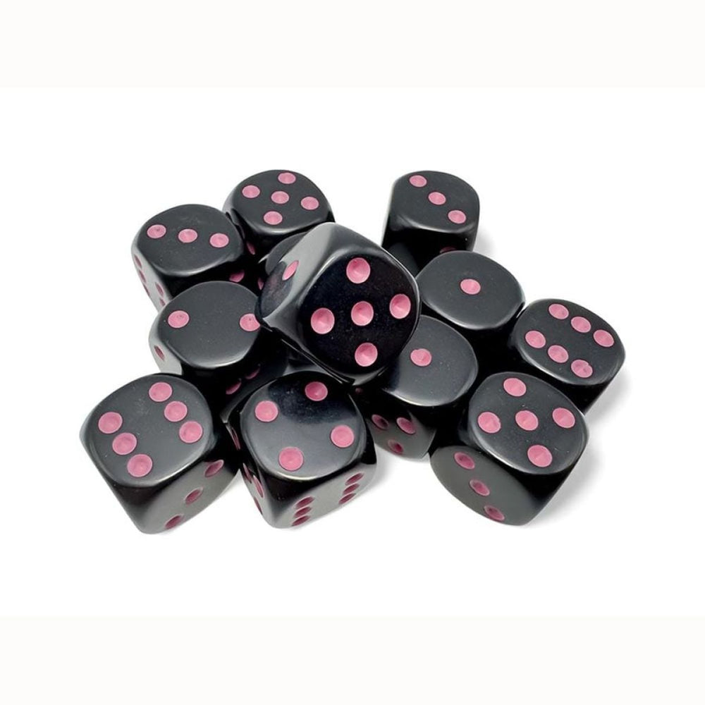 CHX 25648 Opaque 16mm d6 Black/pink Dice Block (12 dice)