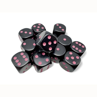 CHX 25648 Opaque 16mm d6 Black/pink Dice Block (12 dice)