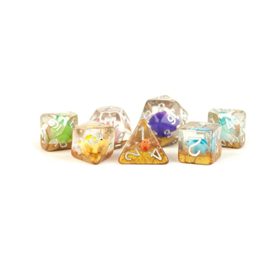 Fanroll: 16mm Resin Poly Dice Set: Rainbow Dinosaur Dice