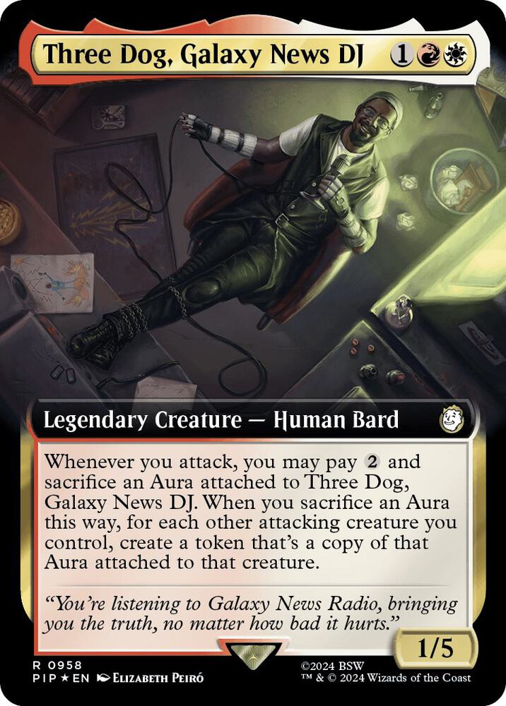 Three Dog, Galaxy News DJ 958/326 (Universes Beyond: Fallout)  - Extended Art Surge Foil