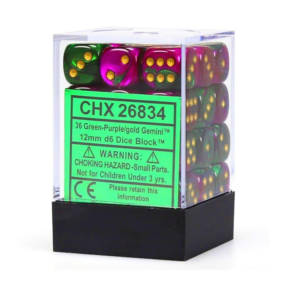 CHX 26834 Gemini 12mm d6 Green-Purple/Gold Block (36)