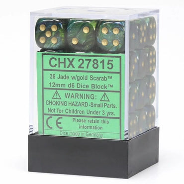 CHX 27815 Scarab 12mm d6 Jade/Gold Block (36)