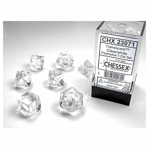 CHX 23071 Translucent Polyhedral Clear/White 7-Die Set