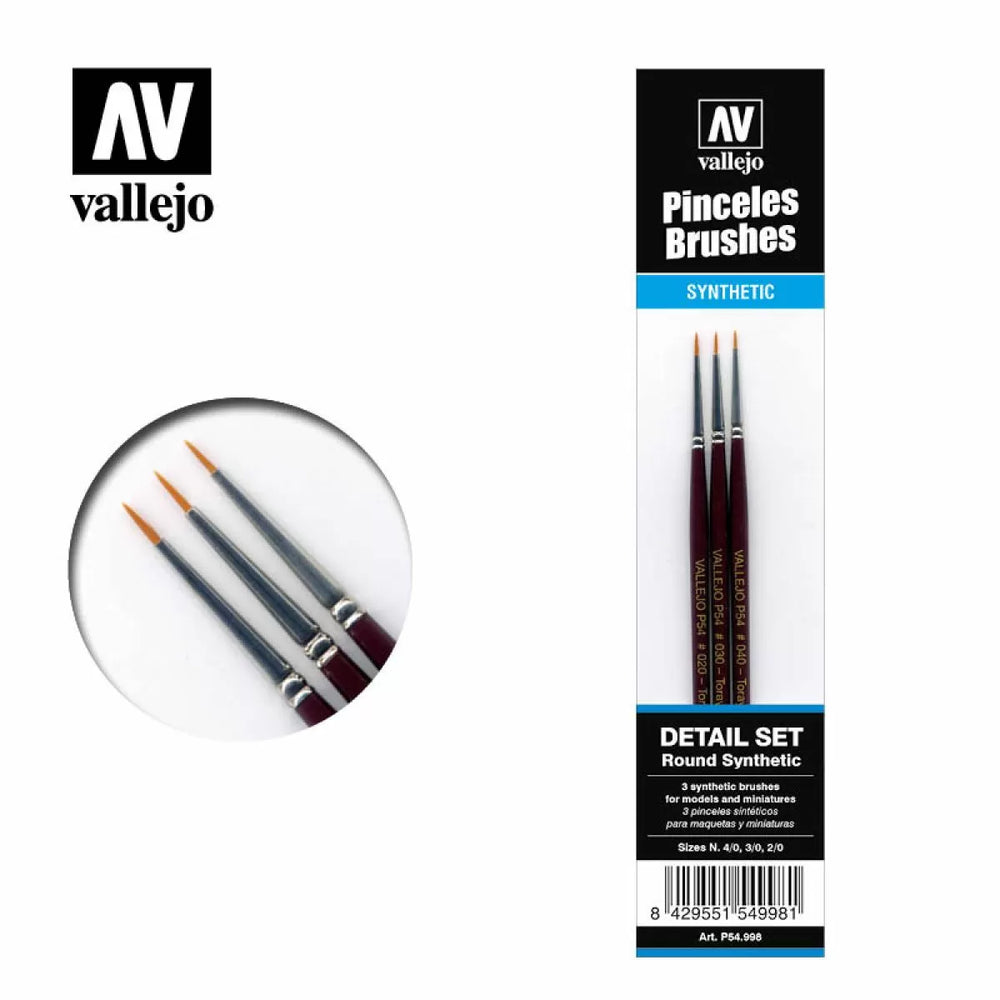 Vallejo - Brushes - Detail - Definition Set - Synthetic fibers (Sizes 4/0; 3/0 & 2/0)