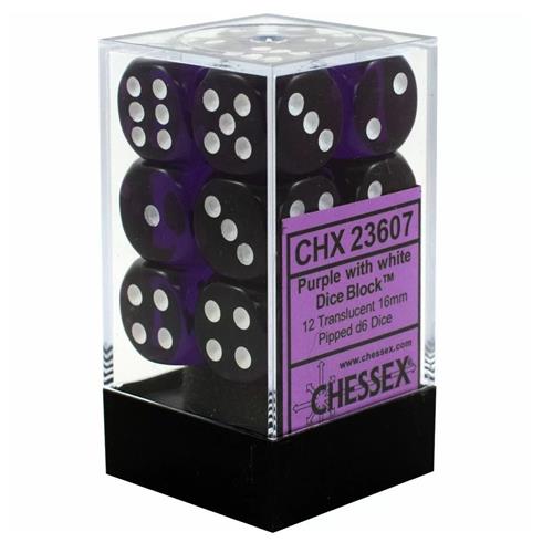 CHX 23607 Translucent 16mm d6 Purple/White Block (12)