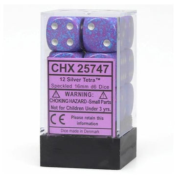 CHX 25747 Speckled 16mm d6 Silver Tetra Block (12)